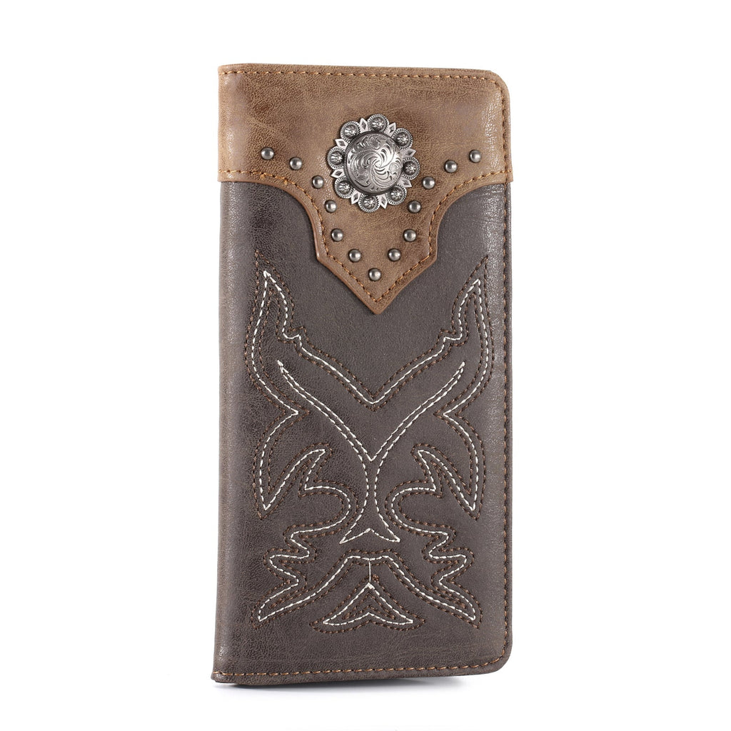 Embroidered Boot Scroll Men's Bifold Long PU Leather Wallet - 260 Broadway Boutique