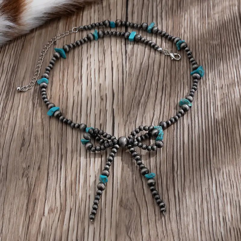 Faux Navajo Pearls Bow Necklace - 260 Broadway Boutique