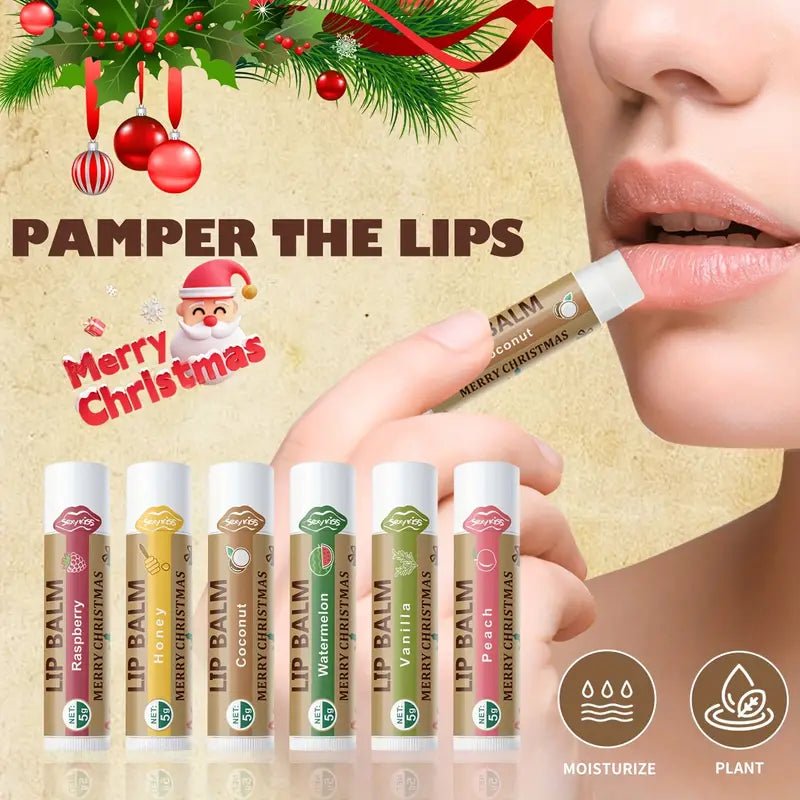 Festive Christmas Lip Balm Set: 6 Flavors for Smooth Lips - 260 Broadway Boutique