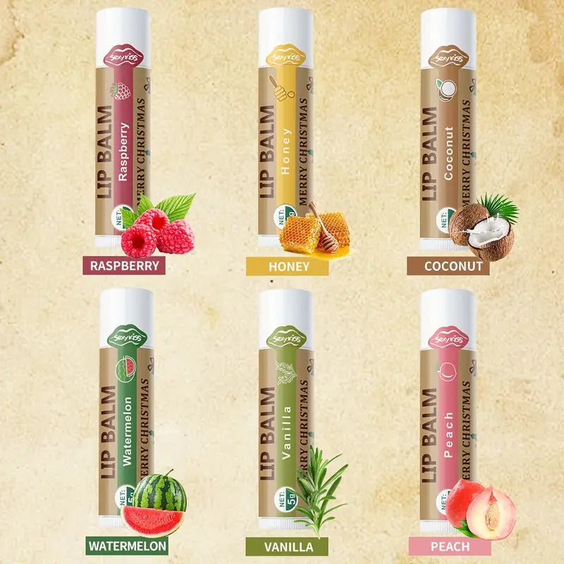 Festive Christmas Lip Balm Set: 6 Flavors for Smooth Lips - 260 Broadway Boutique