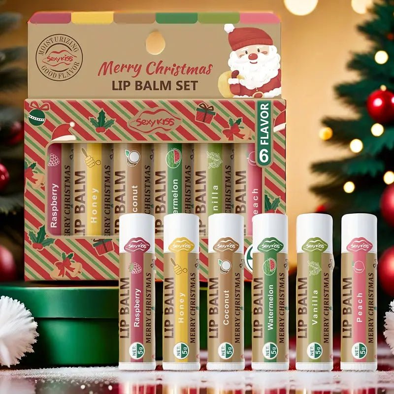 Festive Christmas Lip Balm Set: 6 Flavors for Smooth Lips - 260 Broadway Boutique