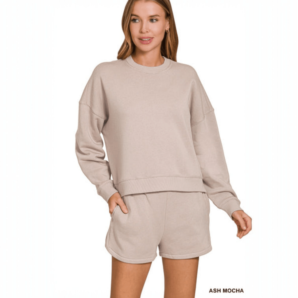 Fleece Long Sleeve Sweatshirts & Shorts Set (multiple colors) - 260 Broadway Boutique
