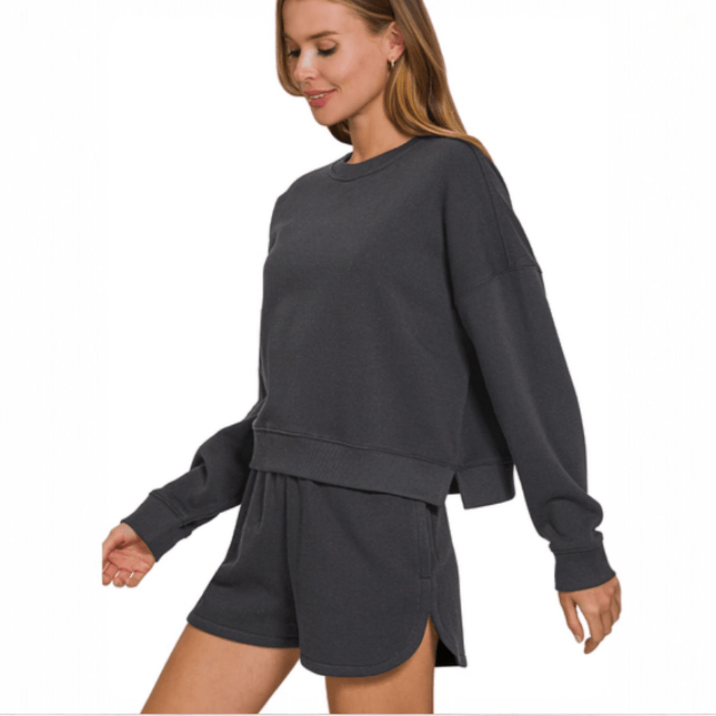 Fleece Long Sleeve Sweatshirts & Shorts Set (multiple colors) - 260 Broadway Boutique