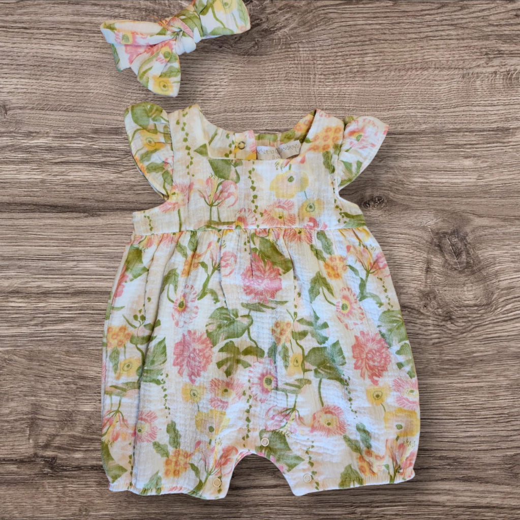 Floral Bubble Romper w/Matching Headband - 260 Broadway Boutique