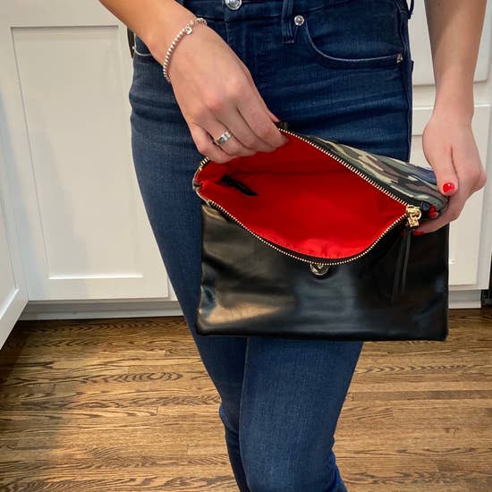 Fold Over Clutch - Camo & Black with Red Lining - 260 Broadway Boutique