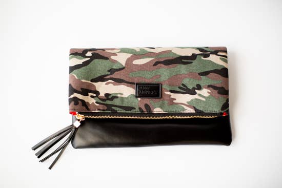 Fold Over Clutch - Camo & Black with Red Lining - 260 Broadway Boutique