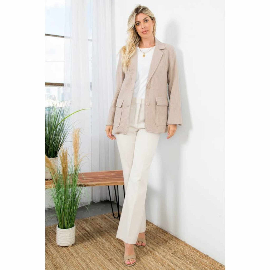 Gauze Shell Blazer with 2 Buttons Front - 260 Broadway Boutique