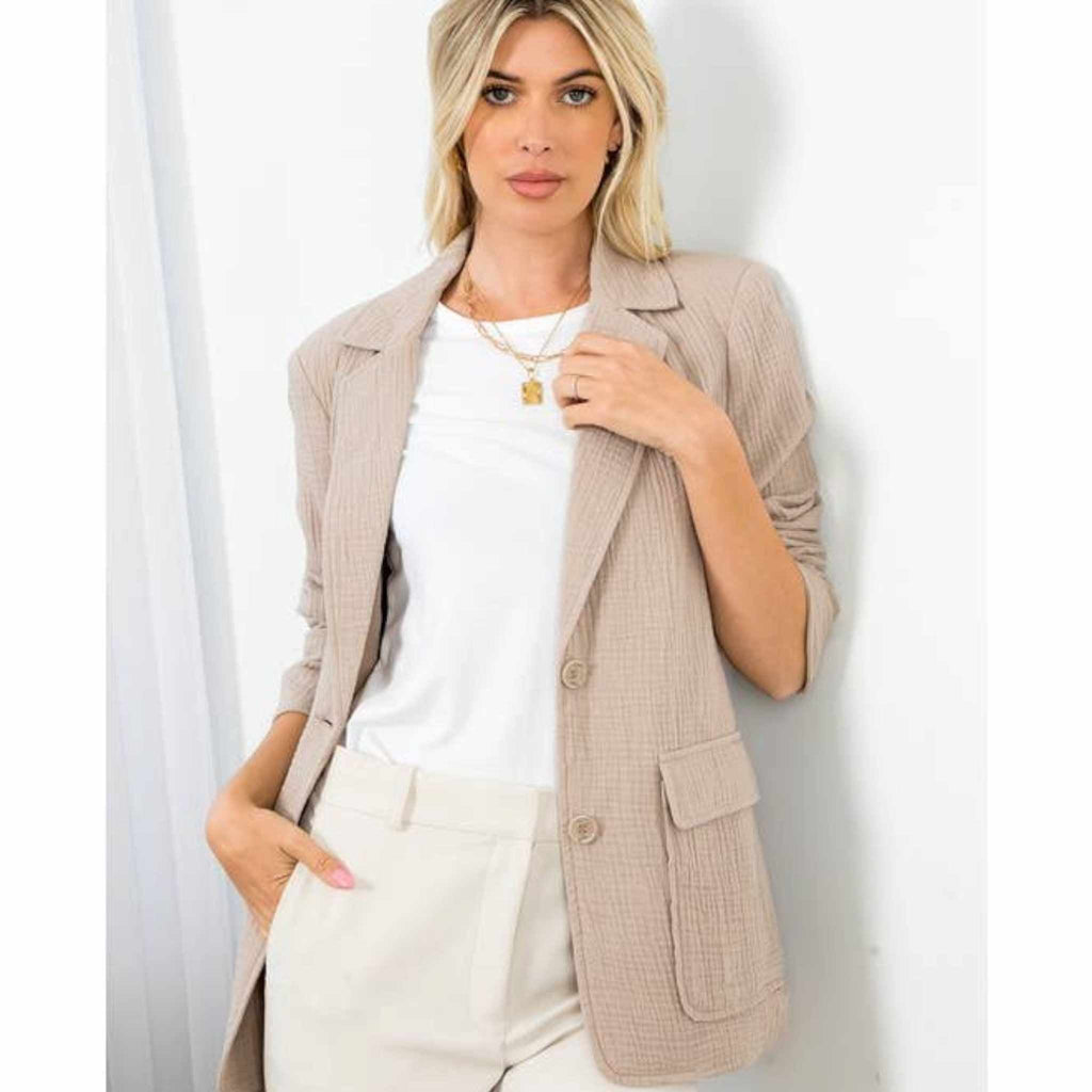 Gauze Shell Blazer with 2 Buttons Front - 260 Broadway Boutique