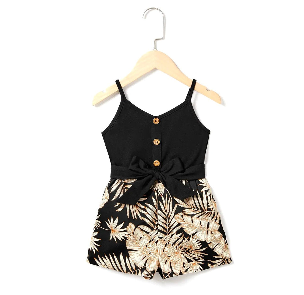 Girls Leaf Printed Romper - 260 Broadway Boutique