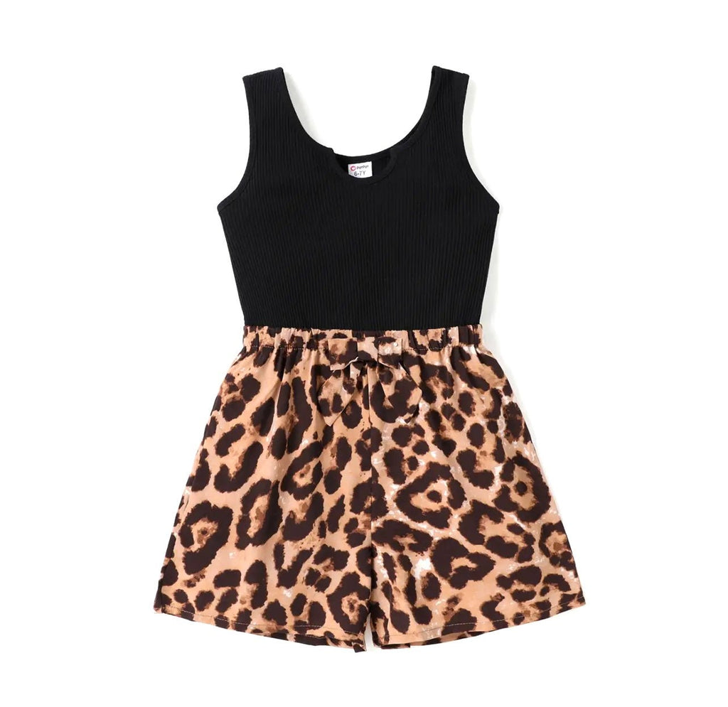 Girls Leopard Ribbed Romper - 260 Broadway Boutique