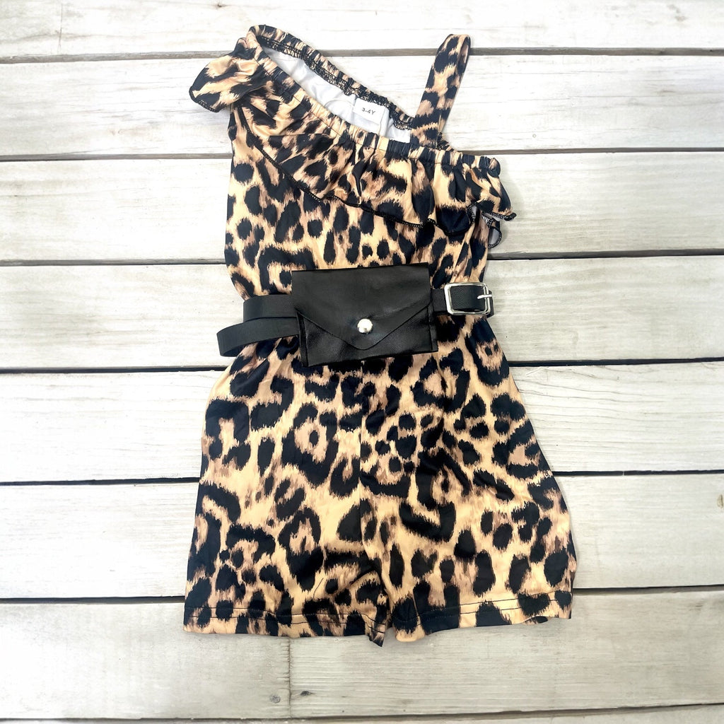 Girls Leopard Romper w/Belt - 260 Broadway Boutique