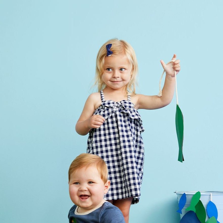 Girls Navy Gingham Bow Dress - 260 Broadway Boutique