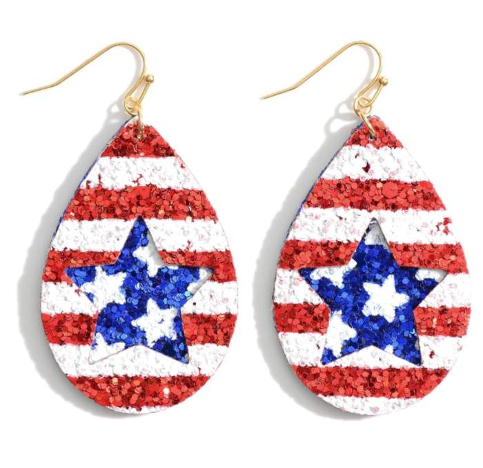 Glitter Red, White & Blue Star/Stripe Earrings - 260 Broadway Boutique