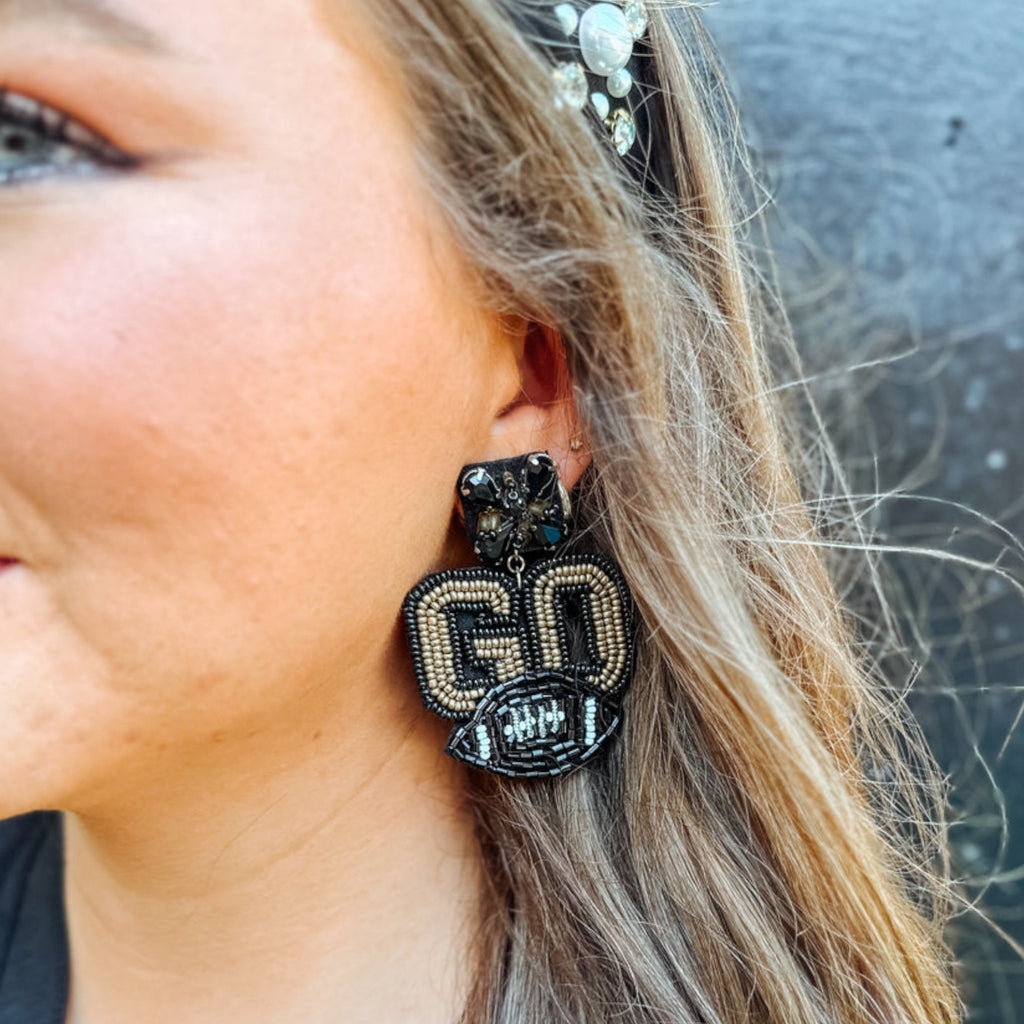 Go Team Beaded Earrings in Black/Gold - 260 Broadway Boutique