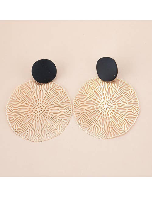 Gold Geo Hollow Circle Earrings Black Disc - 260 Broadway Boutique