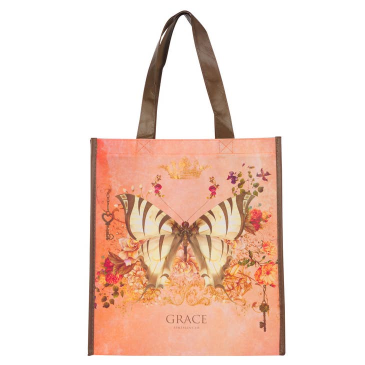 Grace Butterfly Orange Non - Woven Coated Tote Bag - 260 Broadway Boutique