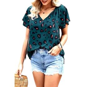 Green Leopard Short Sleeve Top - 260 Broadway Boutique