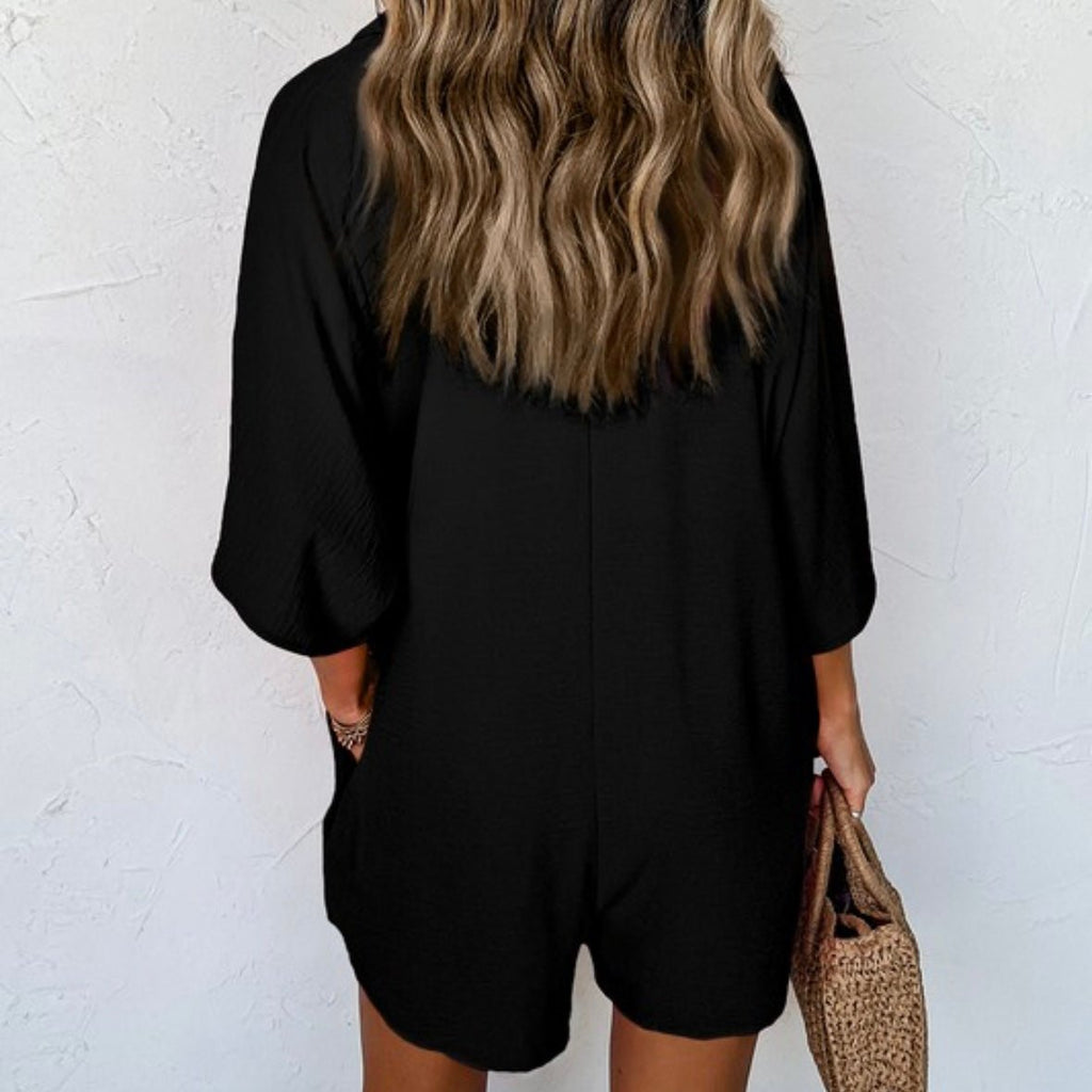 Half Button Romper (2 Colors) - 260 Broadway Boutique