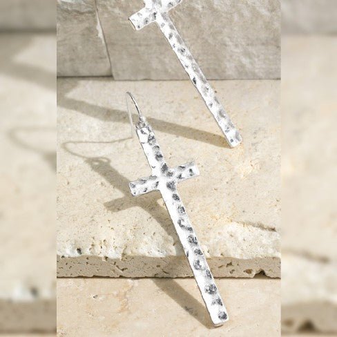 Hammered Metal Cross Earrings - 260 Broadway Boutique