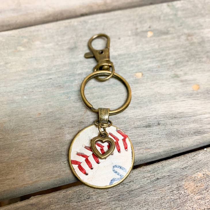 Heart Charm Keychain Cut from a Real Baseball - 260 Broadway Boutique