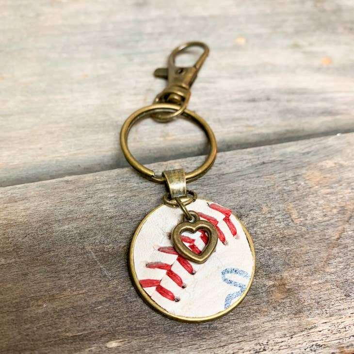 Heart Charm Keychain Cut from a Real Baseball - 260 Broadway Boutique