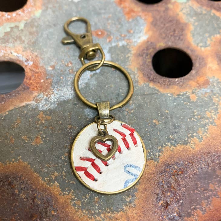 Heart Charm Keychain Cut from a Real Baseball - 260 Broadway Boutique