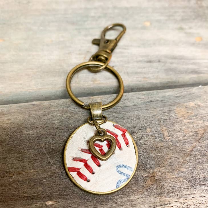 Heart Charm Keychain Cut from a Real Baseball - 260 Broadway Boutique