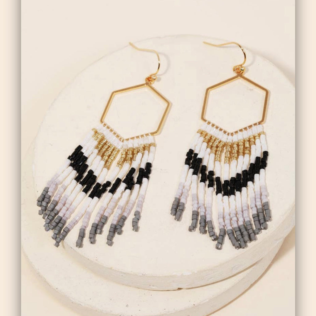 Hexagon Fringe Earrings - 260 Broadway Boutique