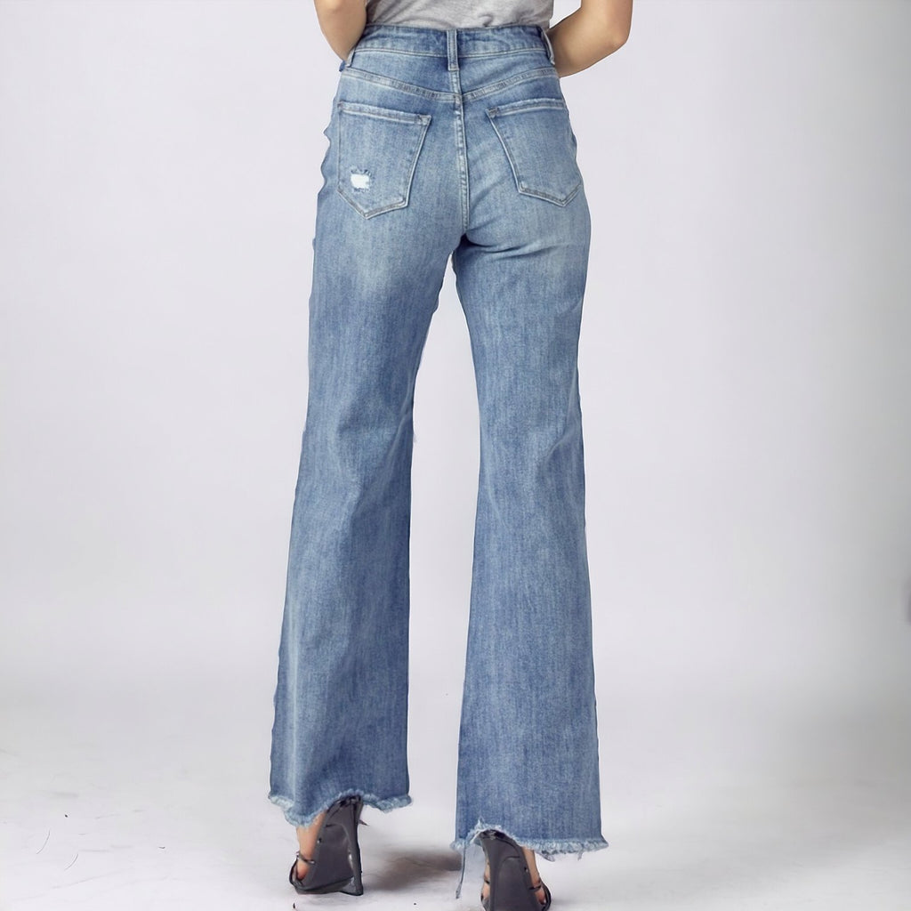 High Rise Distressed Wide Leg Dad Jeans - 260 Broadway Boutique