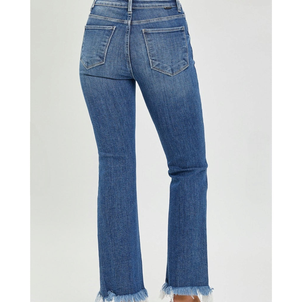 High Rise Fray Hem Ankle Bootcut Jeans - 260 Broadway Boutique