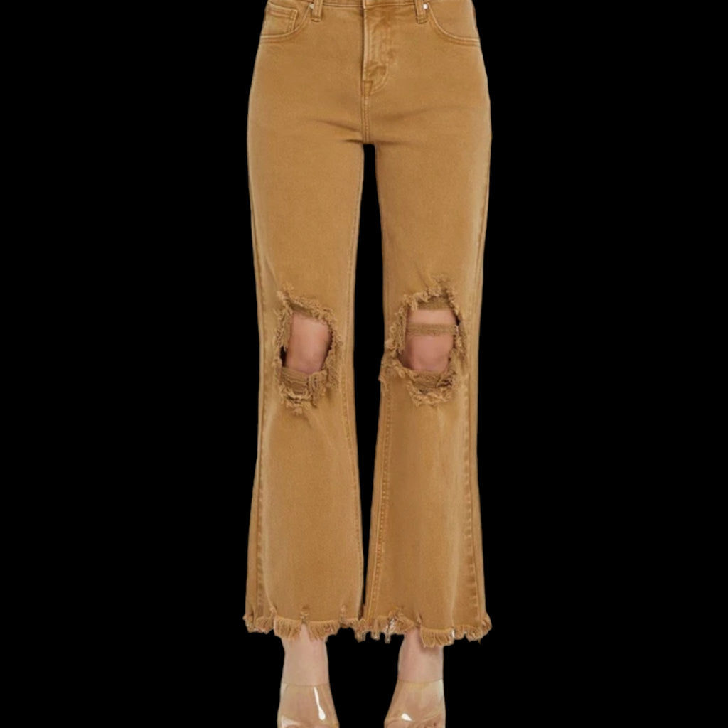 High Rise Knee Distressed Straight Pants (3 Colors) - 260 Broadway Boutique