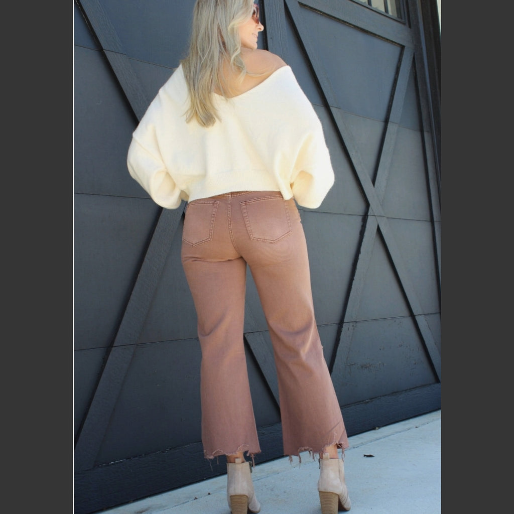 High Rise Knee Distressed Straight Pants (3 Colors) - 260 Broadway Boutique