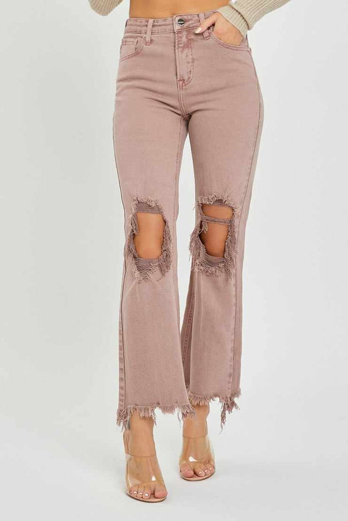 High Rise Knee Distressed Straight Pants (3 Colors) - 260 Broadway Boutique