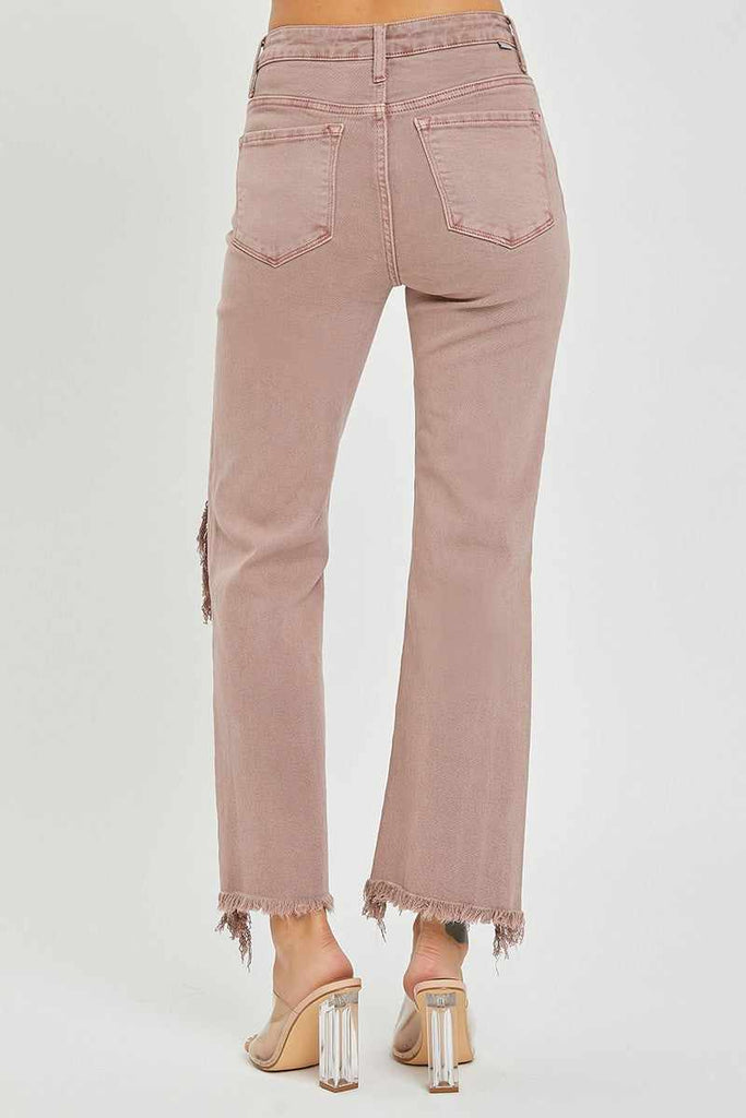 High Rise Knee Distressed Straight Pants (3 Colors) - 260 Broadway Boutique