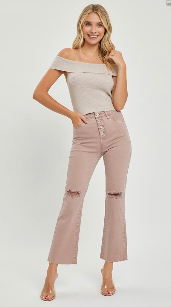 High Rise Knee Distressed Straight Pants (3 Colors) - 260 Broadway Boutique