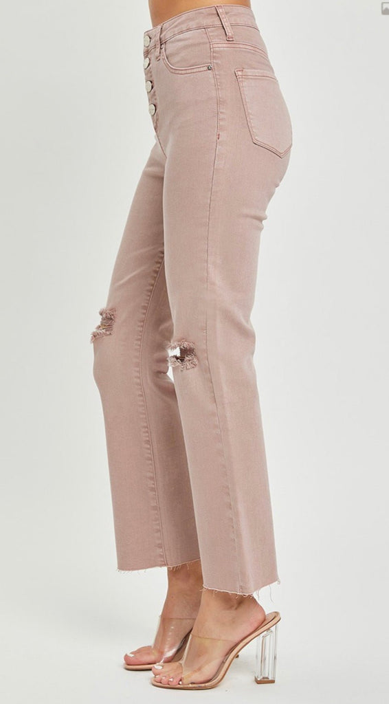 High Rise Knee Distressed Straight Pants (3 Colors) - 260 Broadway Boutique