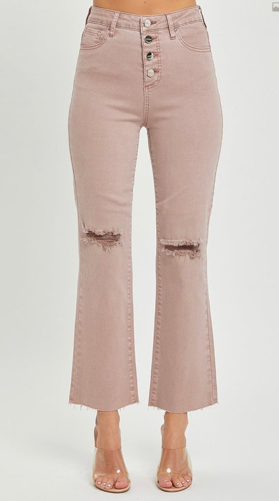 High Rise Knee Distressed Straight Pants (3 Colors) - 260 Broadway Boutique