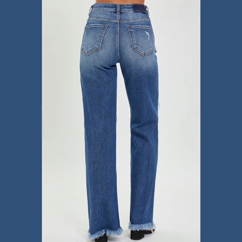 High Rise Knee Distressed Wide Straight Jeans - 260 Broadway Boutique