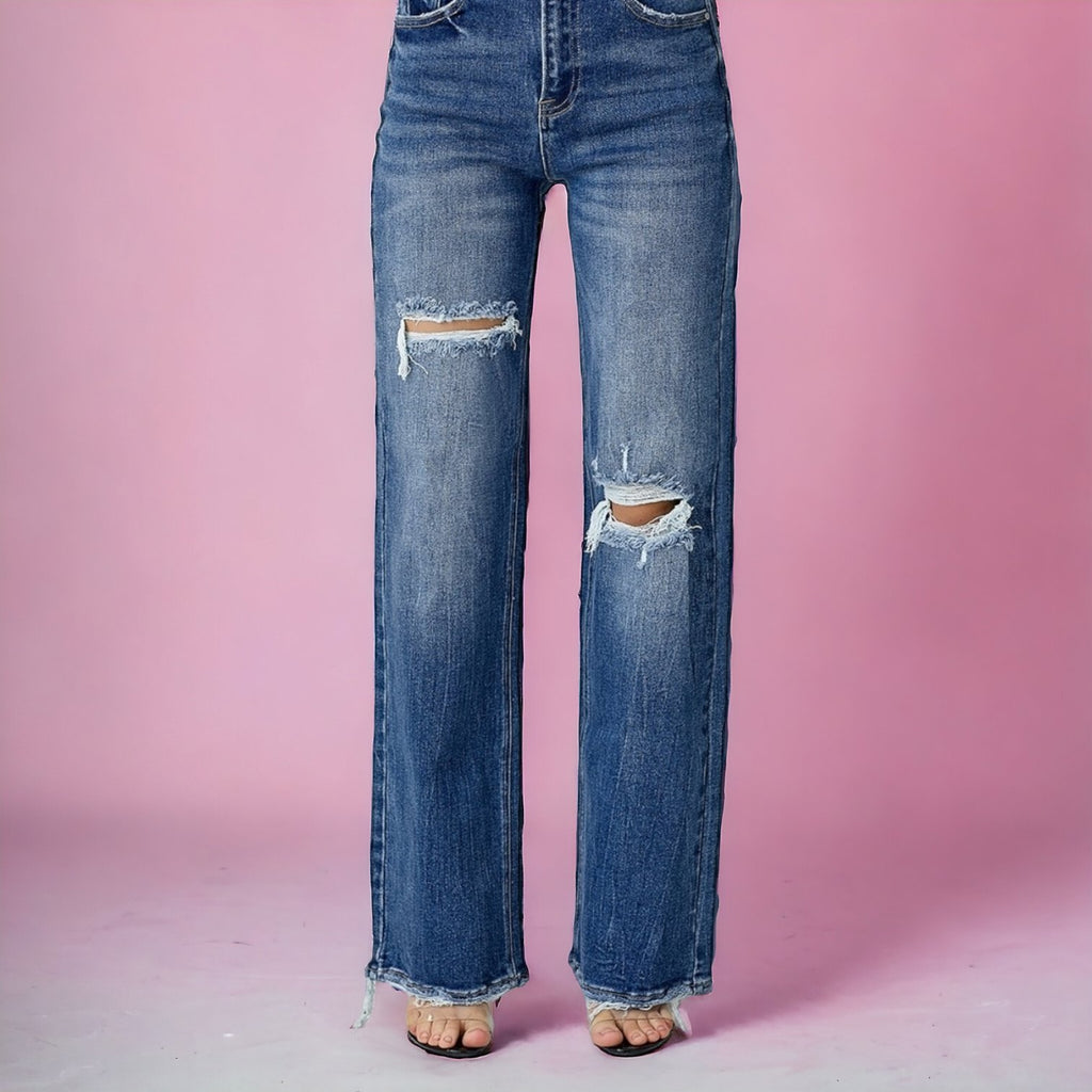 High Rise Ripped Wide Leg Jeans - 260 Broadway Boutique