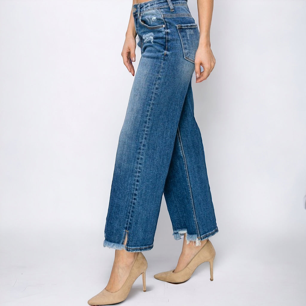 High Rise Side Slit Ankle Flare Jeans - 260 Broadway Boutique