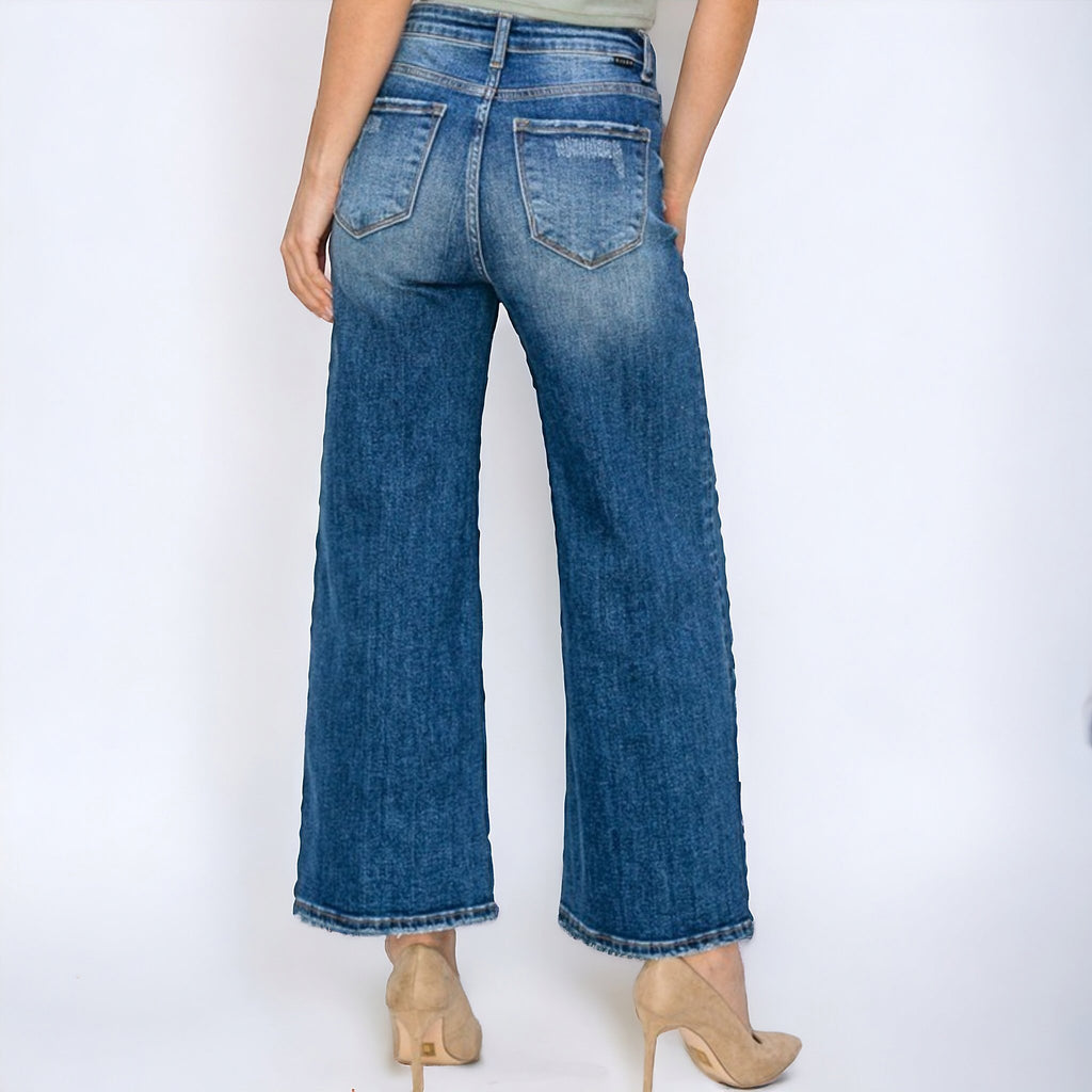 High Rise Side Slit Ankle Flare Jeans - 260 Broadway Boutique