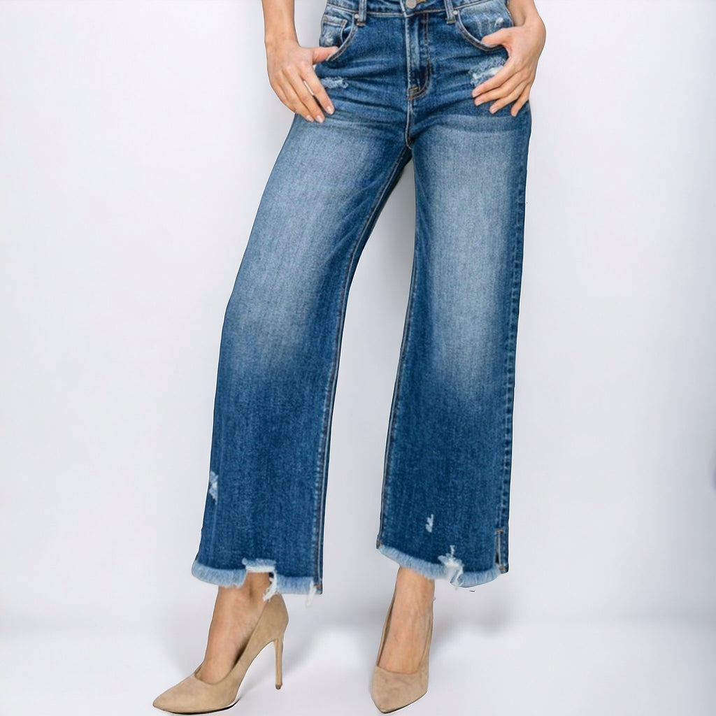 High Rise Side Slit Ankle Flare Jeans - 260 Broadway Boutique