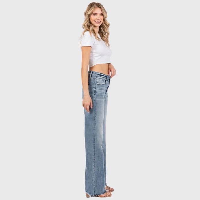 High Rise Stretch Vintage Flare w/ Frayed Hem - 260 Broadway Boutique