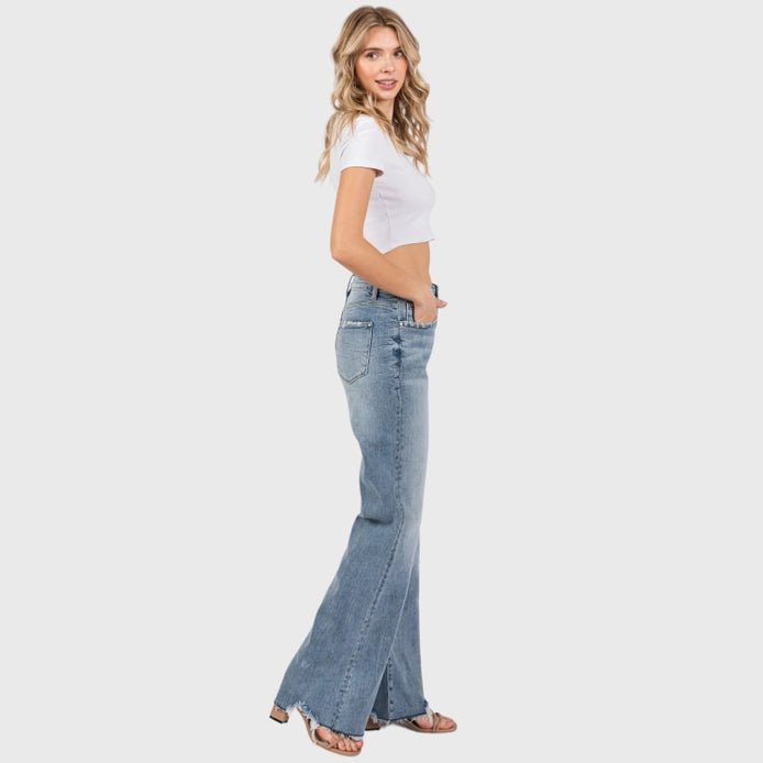 High Rise Stretch Vintage Flare w/ Frayed Hem - 260 Broadway Boutique