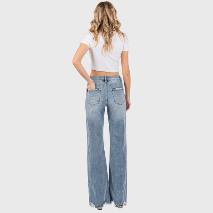 High Rise Stretch Vintage Flare w/ Frayed Hem - 260 Broadway Boutique