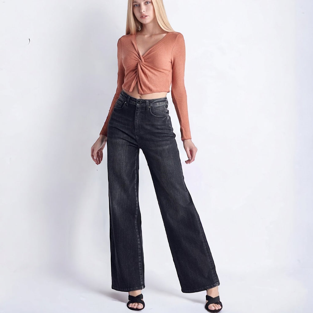 High Rise Tummy Rise Control Wide Leg Jeans - 260 Broadway Boutique