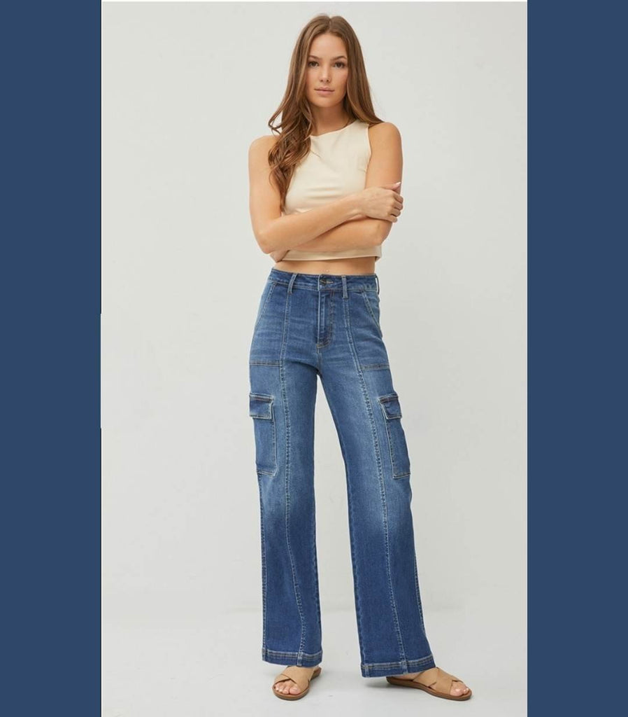 High Rise Wide Cargo Jeans - 260 Broadway Boutique