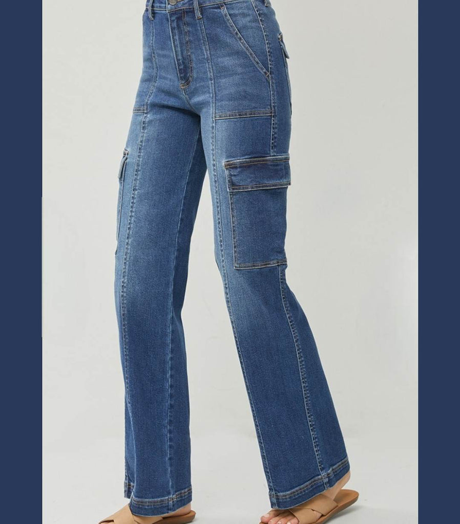 High Rise Wide Cargo Jeans - 260 Broadway Boutique