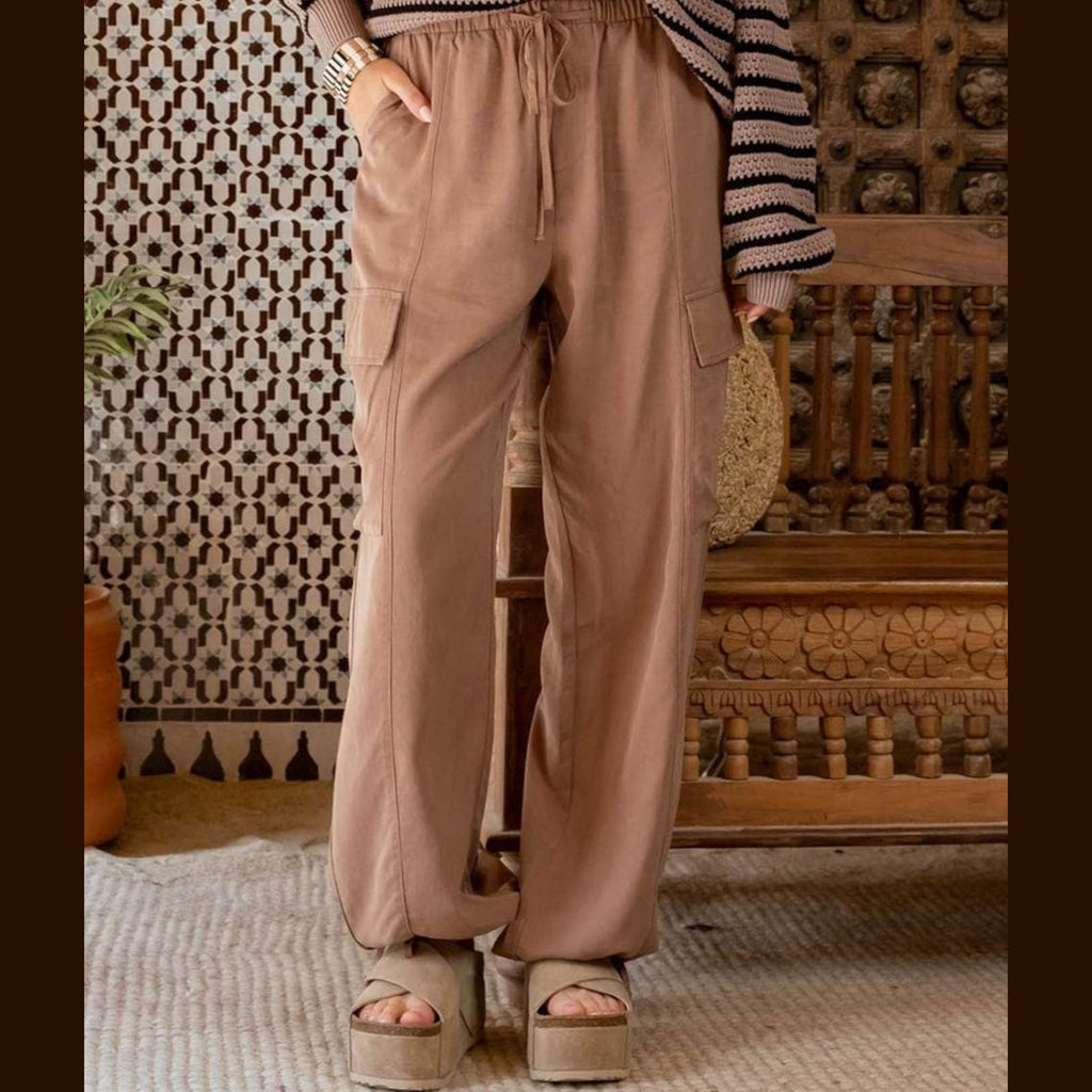 High Waist Drawstring Cargo Pants - 260 Broadway Boutique