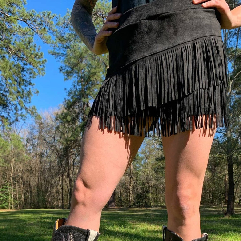 Holy Cow Vegan Suede Fringe Front Shorts - Black - 260 Broadway Boutique